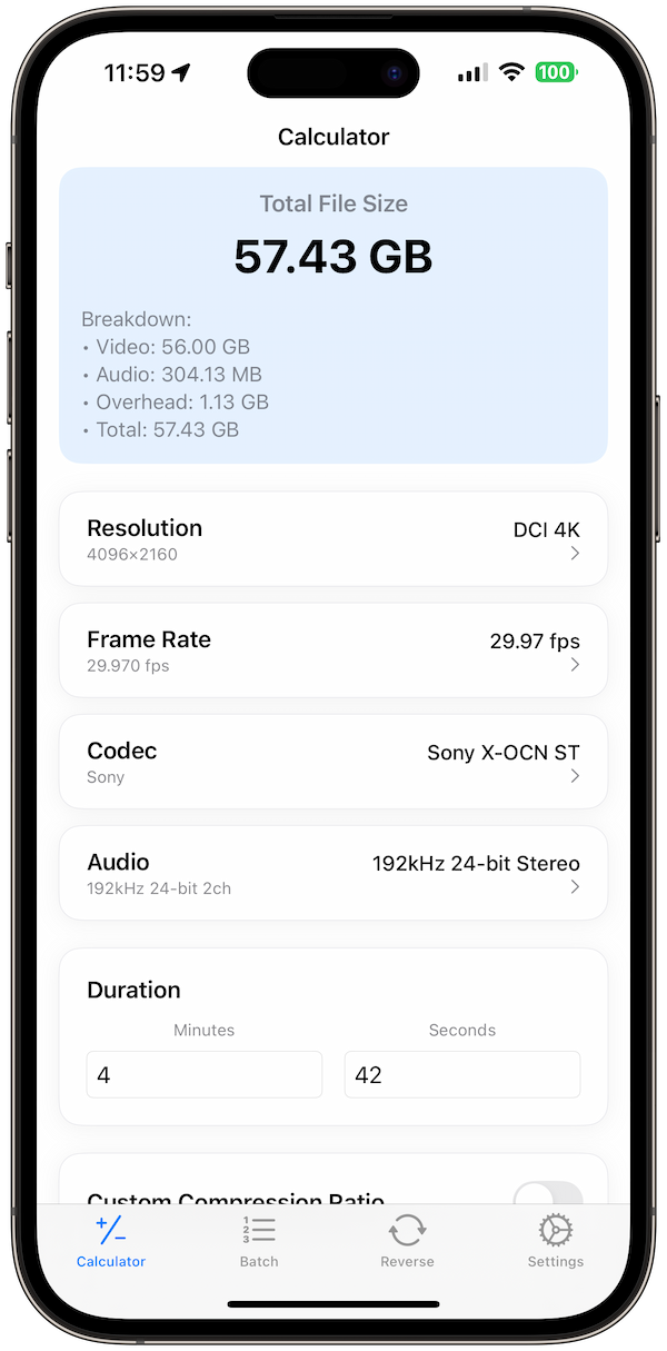 video-size-calculator screenshot 1
